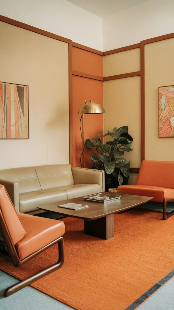 This 1970s haven effortlessly combines retro chic with a harmonious blend of textures and tones, making it a timeless and inviting masterpiece.