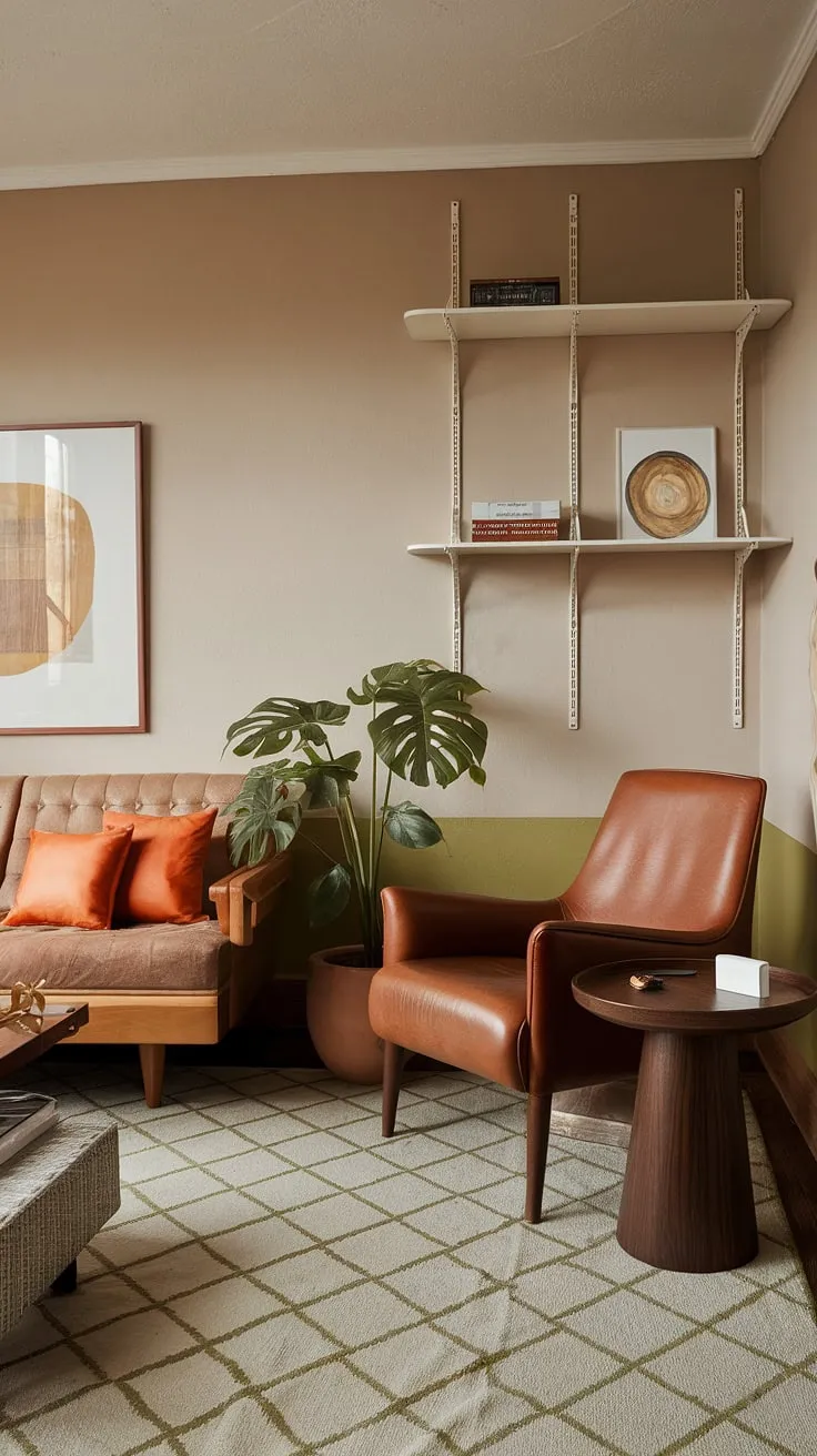 This living room is a beautiful example of how to seamlessly blend retro aesthetics with a modern sensibility. The 70s vibe is undeniable, yet the space feels current and comfortable. The careful curation of textures and colors, along with the strategic use of plants, creates a sophisticated and inviting atmosphere. A truly inspiring space.
