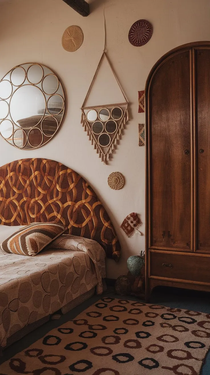 Earthy retro bedroom elements, a funky headboard, and hippy wall decor combine to create an indie core bedroom that's both nostalgic and utterly captivating. Explore these 90s bedroom ideas and discover the magic of artsy bedroom ideas with a touch of y2k grunge decor.