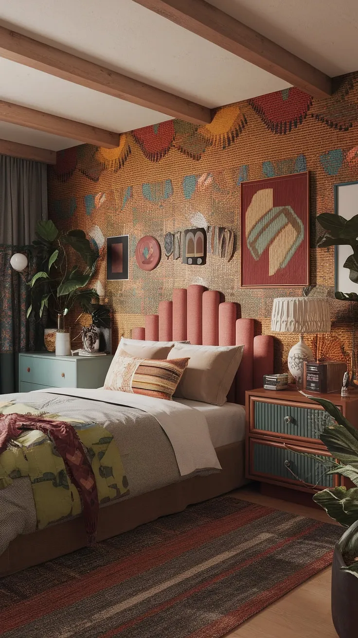 Funky headboard ideas and hippy wall decor create a unique space, blending y2k grunge decor with a touch of hippy grunge bedroom style. This 90s aesthetic room decor is pure 90s bedroom inspiration, offering artsy bedroom ideas for the ultimate chill zone.