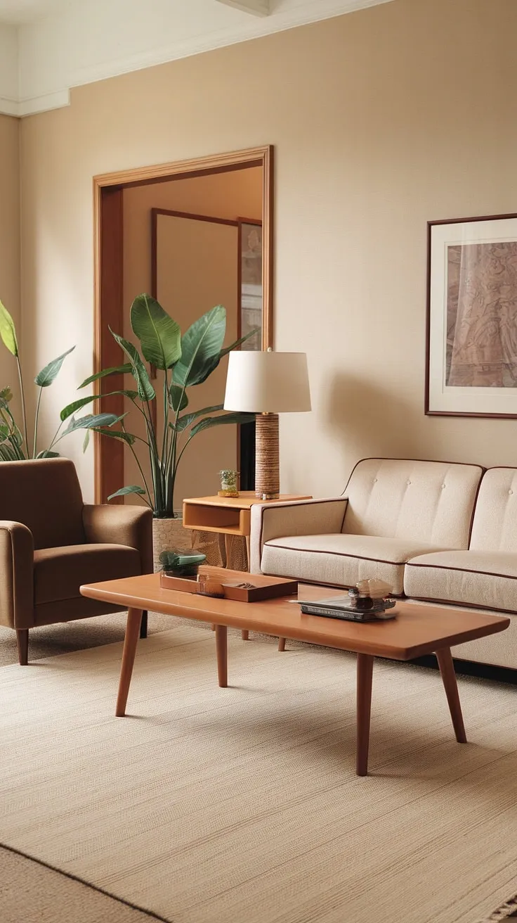 A nostalgic glimpse into a 90s living room, where 90s furniture living rooms met 80 house decor and seventies home decor influences. The warm color palette and simple lines create a timeless appeal, showcasing the enduring charm of this era's design.