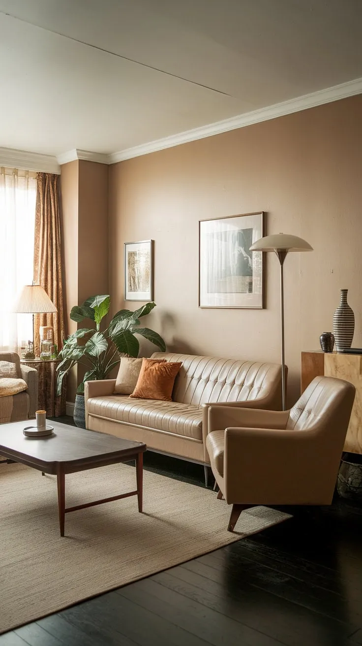 This 90s living room, a delightful blend of 80s home aesthetic and seventies home decor, showcases the era's unique charm.  The 90s furniture living rooms of this style often featured warm, earthy tones and comfortable pieces like this beige sofa and armchair.  Notice the subtle hints of 80 house decor in the lighting and the overall layout, a testament to the transitional design elements of the time.  The 70 house interior influences are evident in the rich wood tones and the placement of the potted plant.
