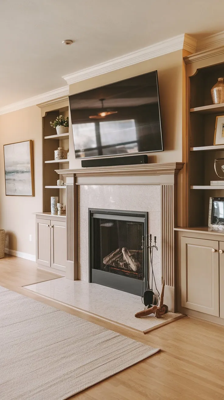 Cozy nights and movie marathons are made for this living room fireplace, complete with a perfectly placed above fireplace TV and custom fireplace built-ins.  The fireplace remodel truly transformed the space, showcasing stunning living room decor fireplace ideas. This home fireplace is the heart of the home, a testament to thoughtful living room remodel planning.