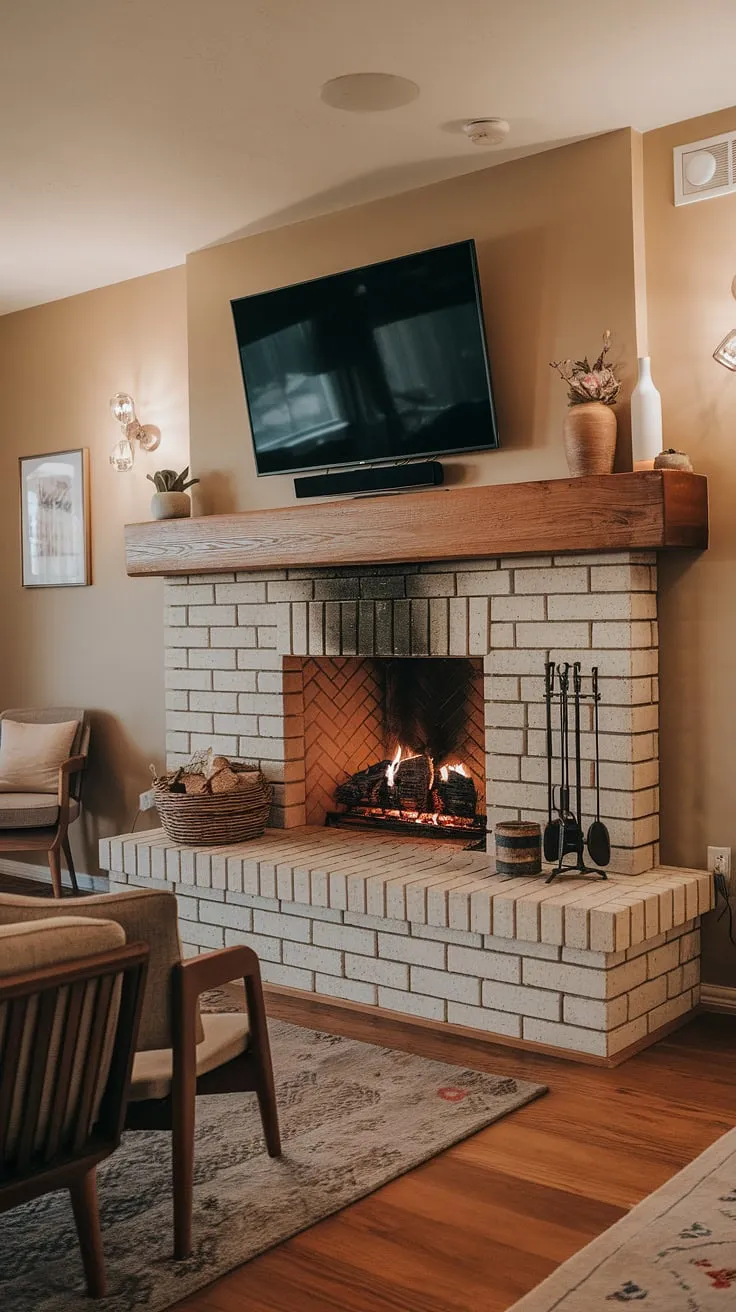 This home fireplace is the heart of this living room.  The fireplace makeover, featuring stunning fireplace built-ins and an above fireplace TV, elevates the space to new heights.  From the living room decor fireplace to the overall living room remodel, every detail speaks to comfort and sophistication.  Get inspired by these fireplace ideas for your own home.
