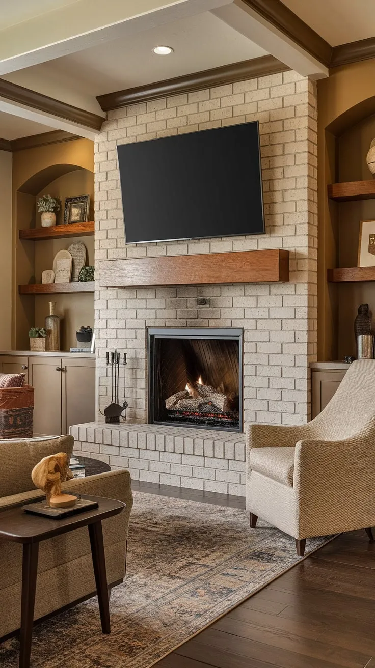 This living room fireplace remodel is a masterclass in cozy sophistication.  The fireplace built-ins, complete with an above fireplace TV, seamlessly blend modern design with warm, inviting textures.  From the fireplace ideas to the overall living room decor fireplace, every detail speaks to thoughtful planning and a keen eye for style. This home fireplace is the heart of the home.