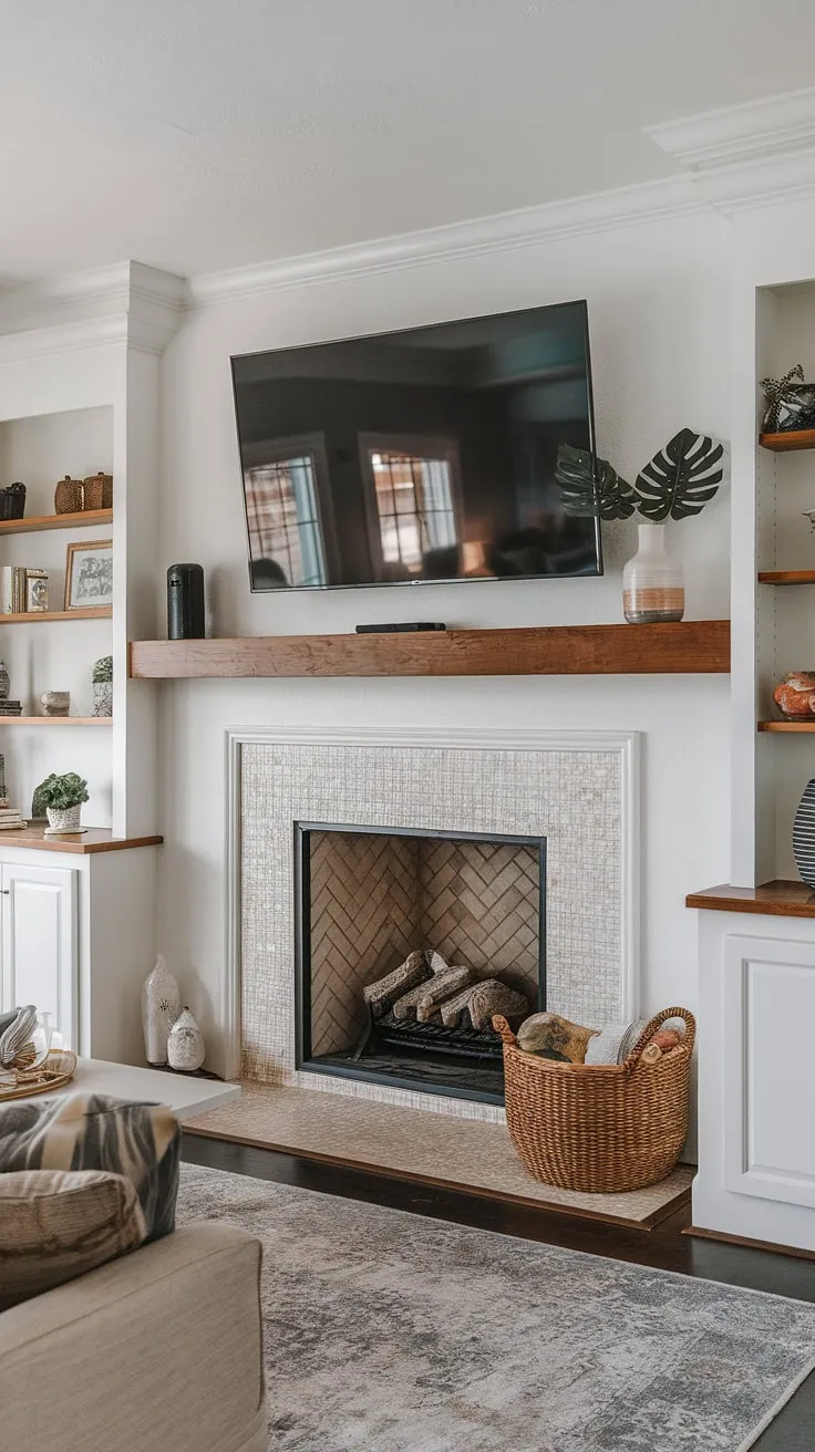 A fireplace makeover doesn't get much better than this.  The living room fireplace, complete with above fireplace TV and custom fireplace built-ins, is the perfect blend of form and function. This living room decor fireplace setup offers endless inspiration for your own fireplace ideas and living room remodel.  The result is a cozy and sophisticated home fireplace that's ready for movie nights and family gatherings.