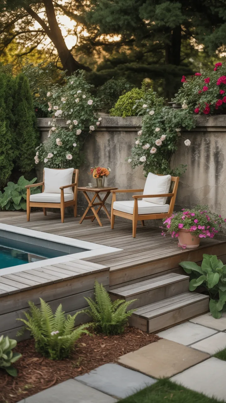 Sunlit Garden Oasis Around a Charming Pool Deck