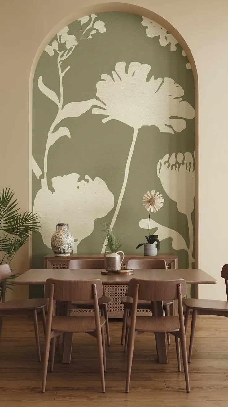 A touch of green elevates this dining room. The accent dining room wall, a stunning dining room feature wall, adds personality and charm to these dining room interiors, offering fresh dining room inspiration. The dining room accents complete the look.