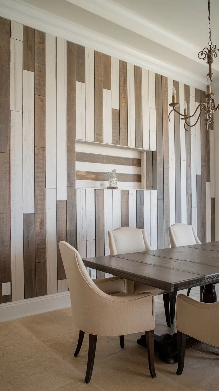 This accent dining room wall transforms the space with its clean lines and subtle texture, creating a stunning dining room feature wall that's both modern and inviting. The perfect dining room inspiration for those seeking unique dining room accents and beautiful dining room interiors.
