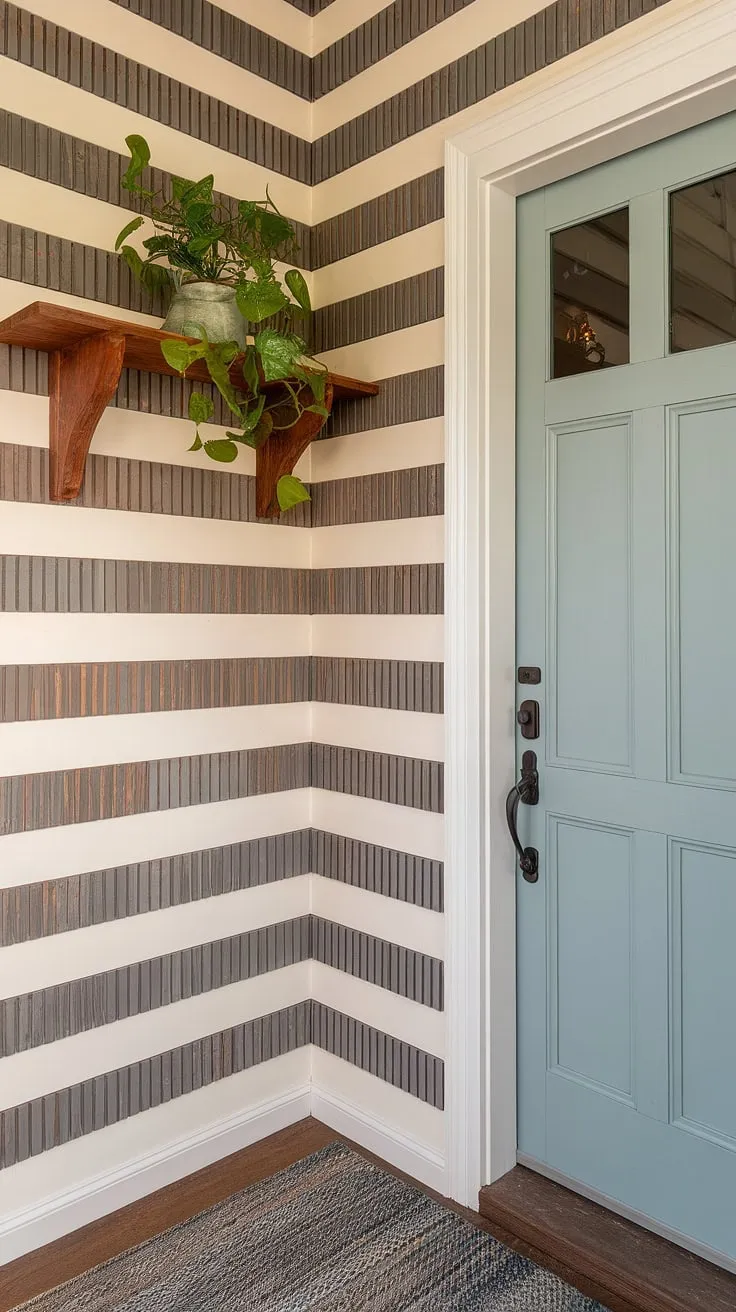 A welcoming house entrance defined by a show-stopping board and batten wall. This board and batten design creates a striking accent entryway wall, perfectly complementing the home entrance decor.