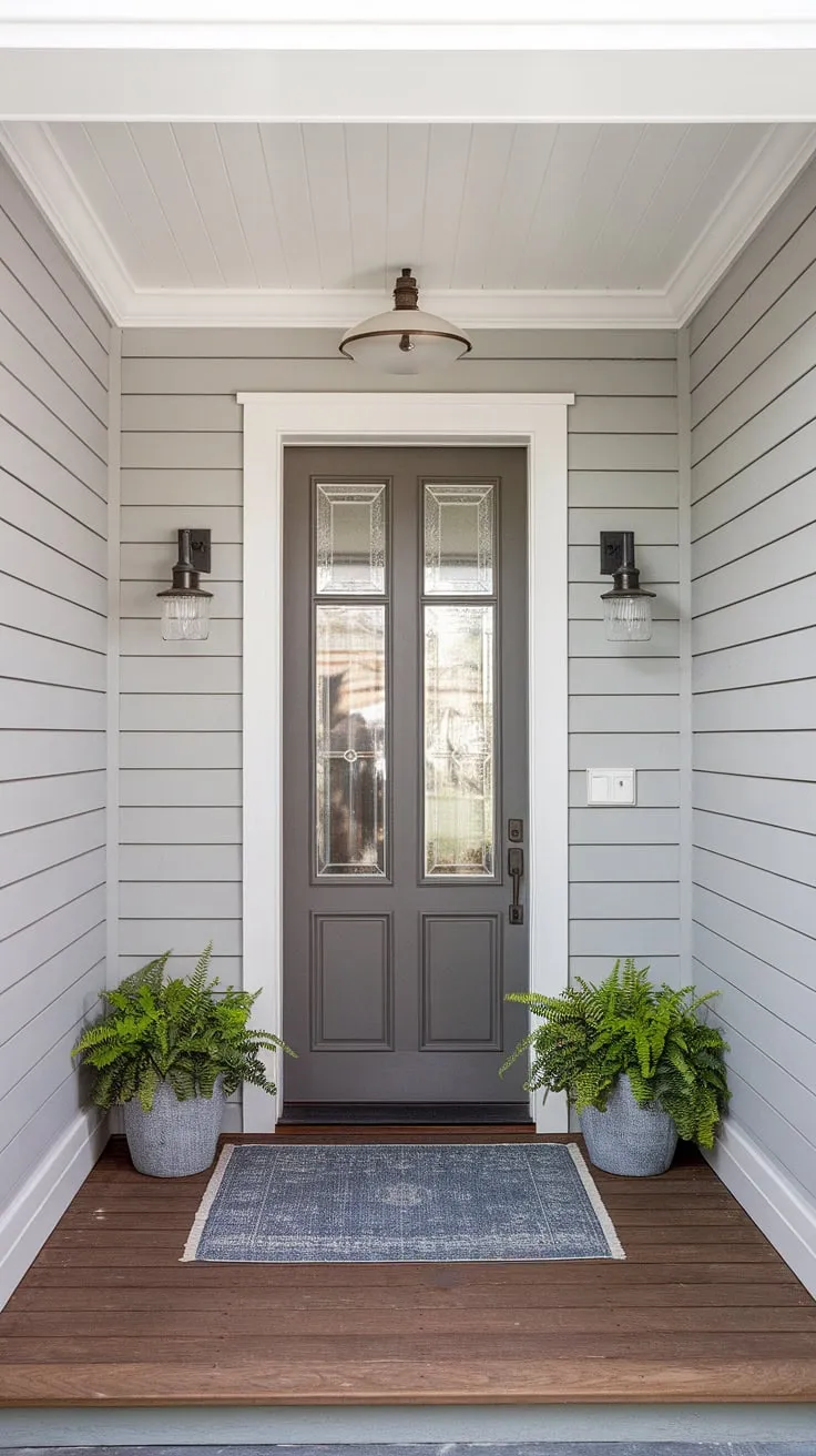 This accent entryway wall, featuring a striking board and batten design, instantly elevates the home entrance decor. The board and batten wall adds texture and sophistication to this house entrance.