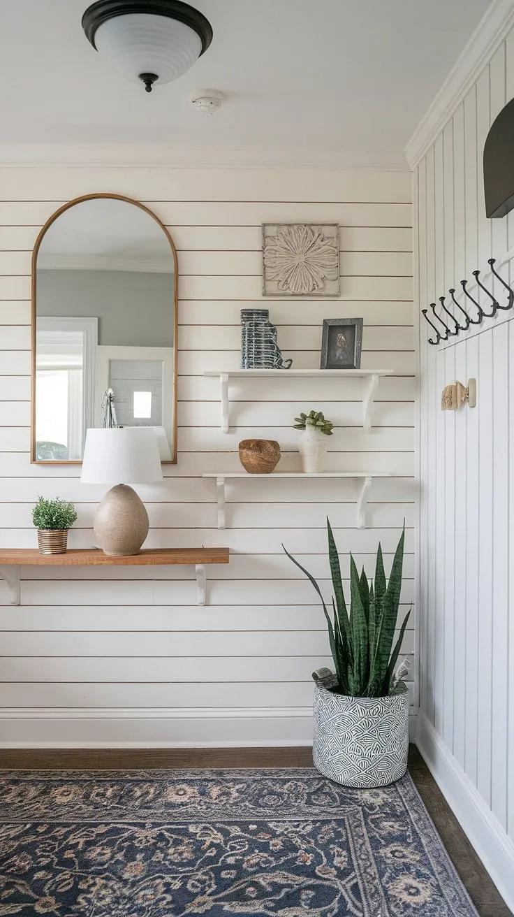 A board and batten wall transforms this house entrance into a welcoming and stylish home entrance decor. The accent entryway wall is the perfect blend of form and function, showcasing board and batten at its finest.