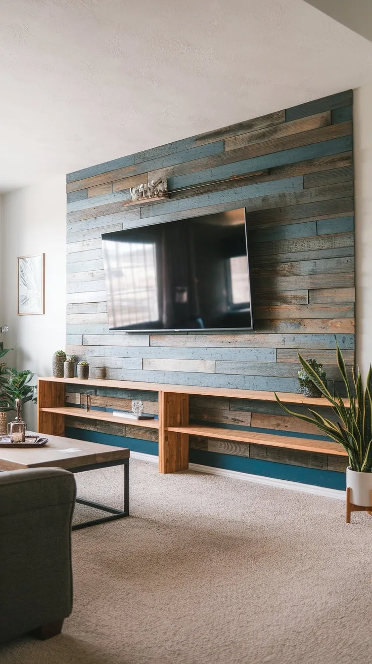 The rich texture of this DIY wood slat accent wall instantly elevates this living room. Used as an accent wall behind TV, the acoustic slat wood wall panels not only look amazing but likely improve the room's acoustics too. This is a prime example of accent wall ideas living room, showcasing how accent wall panels can dramatically impact a space. The overall effect is warm, inviting, and effortlessly stylish.