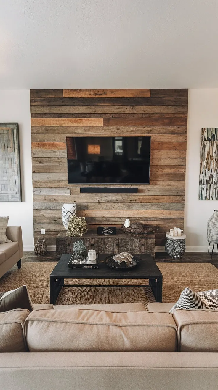 Transform your living room with this DIY wood slat accent wall; the perfect accent wall behind TV, showcasing acoustic slat wood wall panels for a rustic charm. This accent wall ideas living room project elevates the space, proving that even an accent hallway wall can make a statement.