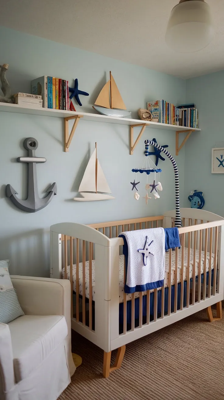 Dive into the dreamy world of this baby boy nursery.  The soft blue walls and nautical accents create a perfect baby room design, offering a wealth of baby room inspiration.  This nursery room design, complete with a charming accent nursery wall, is the ultimate baby nursery inspiration for parents seeking a calming and stylish space.  Explore the possibilities of baby room themes with this captivating nursery room inspiration.  Get your baby boy room ready with this nursery inspo.