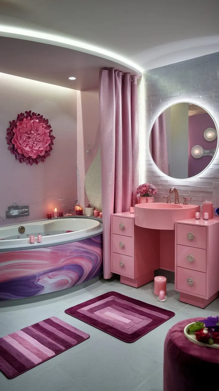 Transform your apartment bathroom into a dreamy spa retreat with this accessory bathroom's girly decor. Perfect for those seeking spa-inspired bathroom decor and ideal as a girly gift idea.