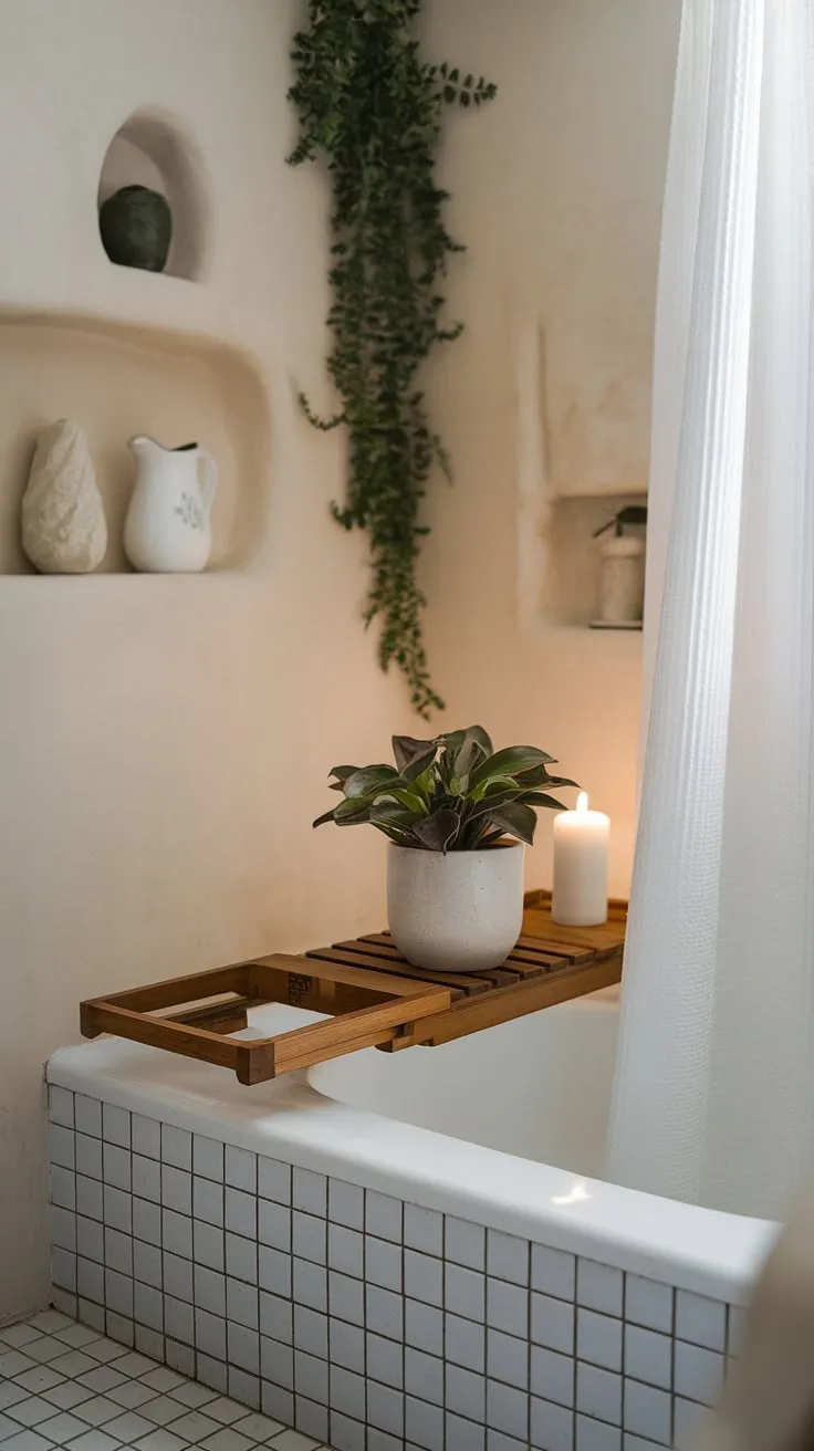 Transform your apartment bathroom into a serene spa retreat with this accessory bathroom design. Perfect for those seeking spa-inspired bathroom decor and a touch of girly gift ideas.
