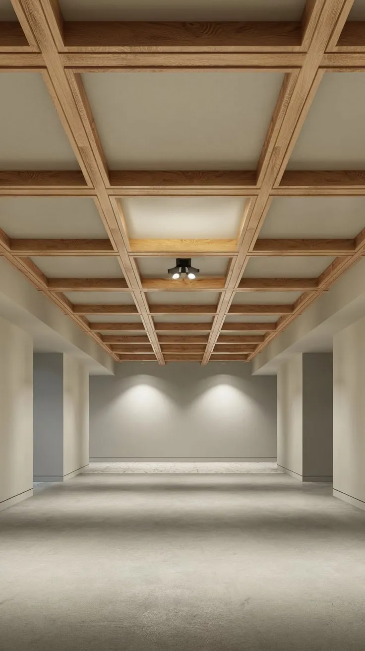 Modern Basement Ceiling with Exposed Beams and Minimalism