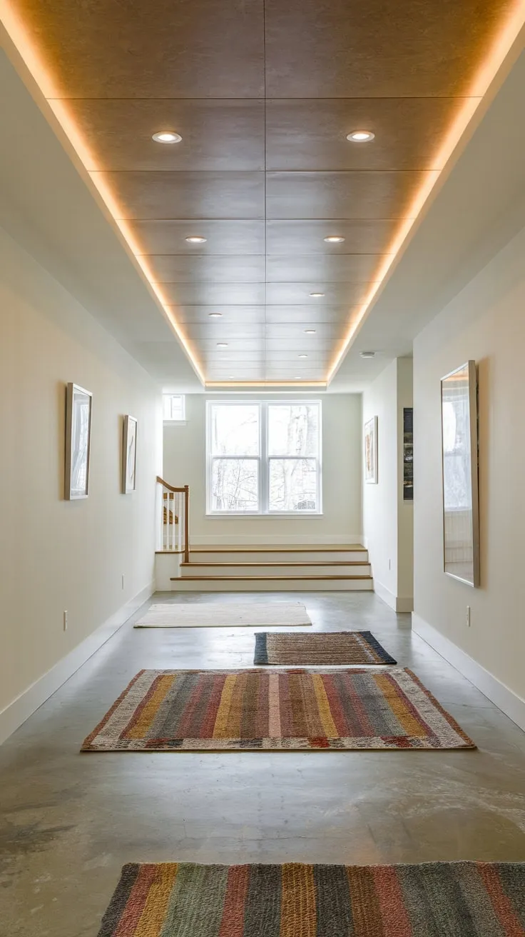 Stylish Modern Basement with Affordable Gypsum Ceiling Design