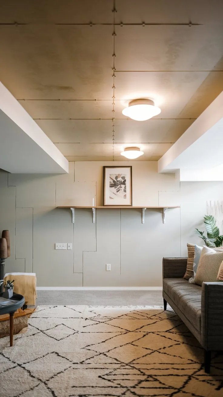 Stylish Modern Basement Ceiling Design with Lighting