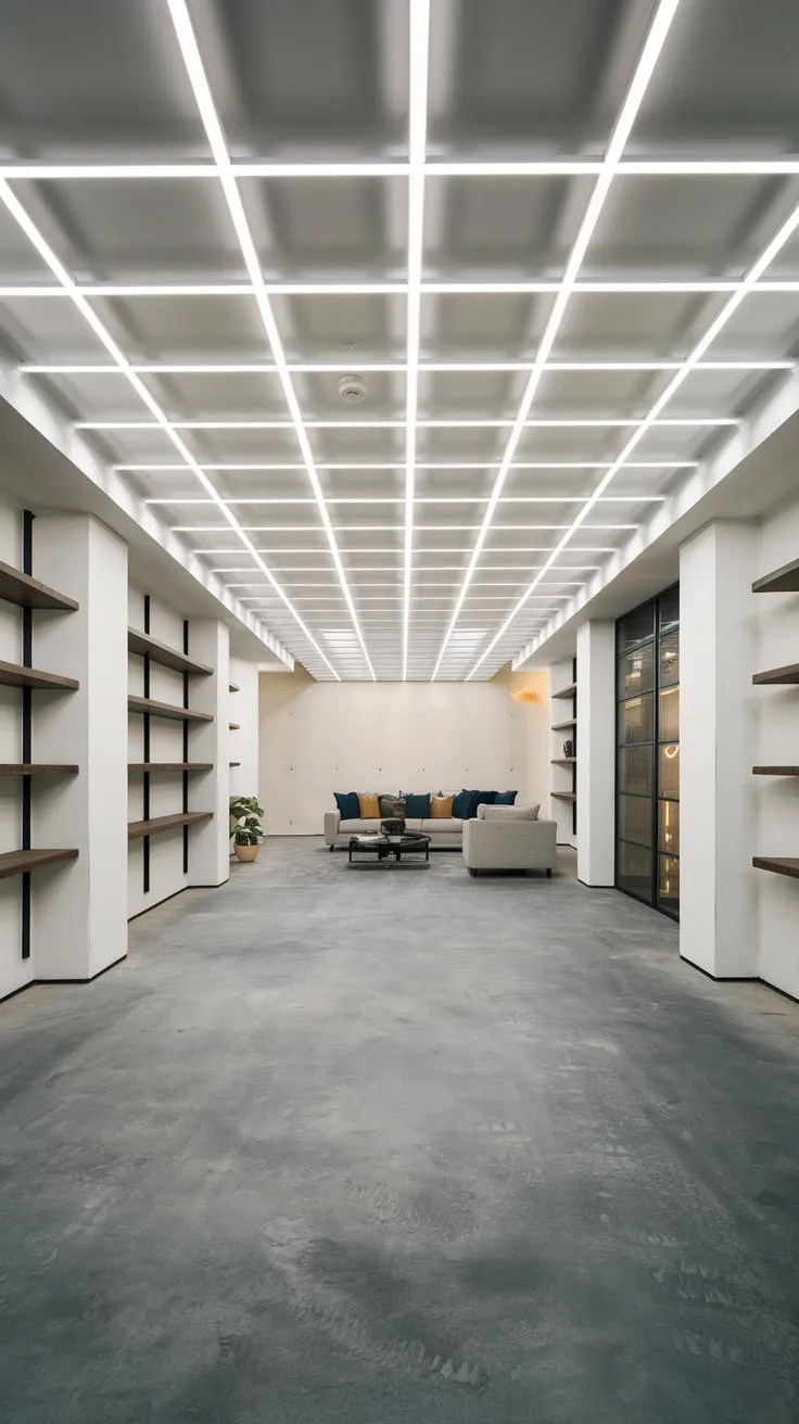 Modern Basement Design Featuring Affordable LED Ceiling Lights