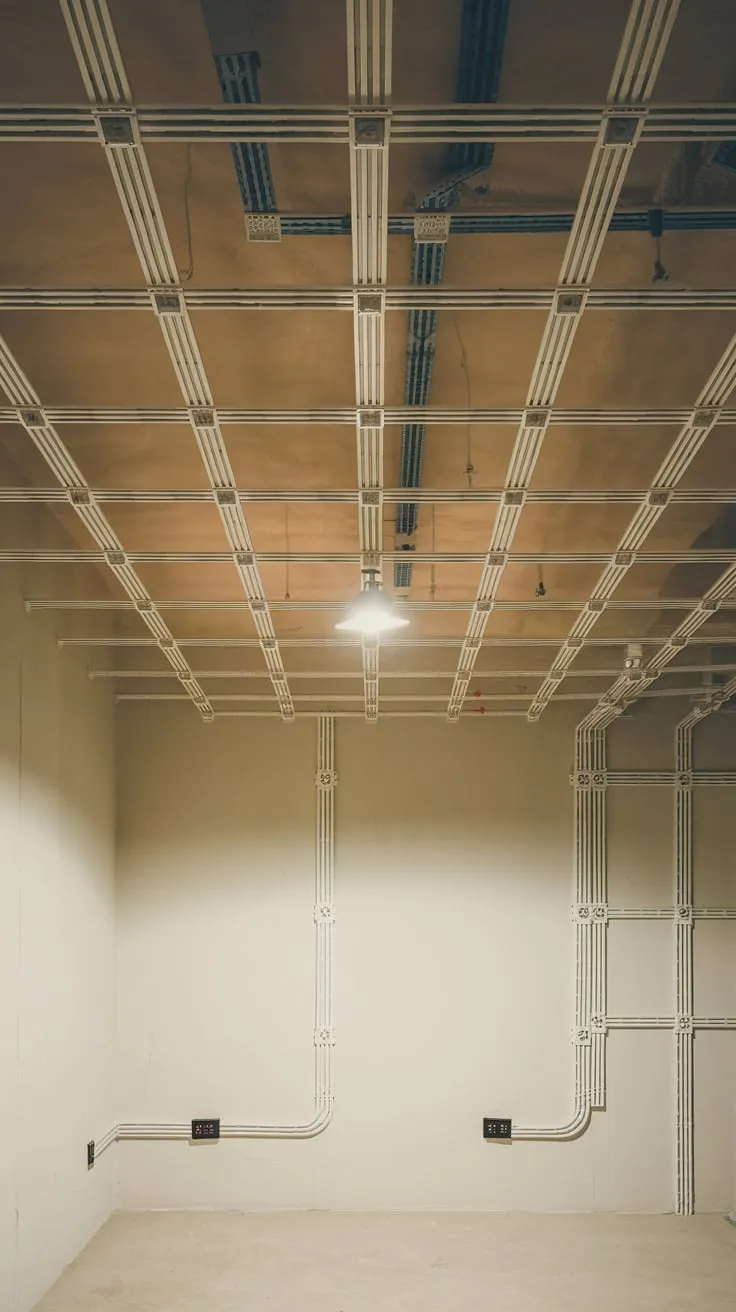 Stylish Modern Basement Featuring Affordable PVC Ceiling Design