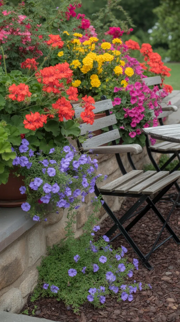 Sunlit Garden Retreat with Cascading Blooms
