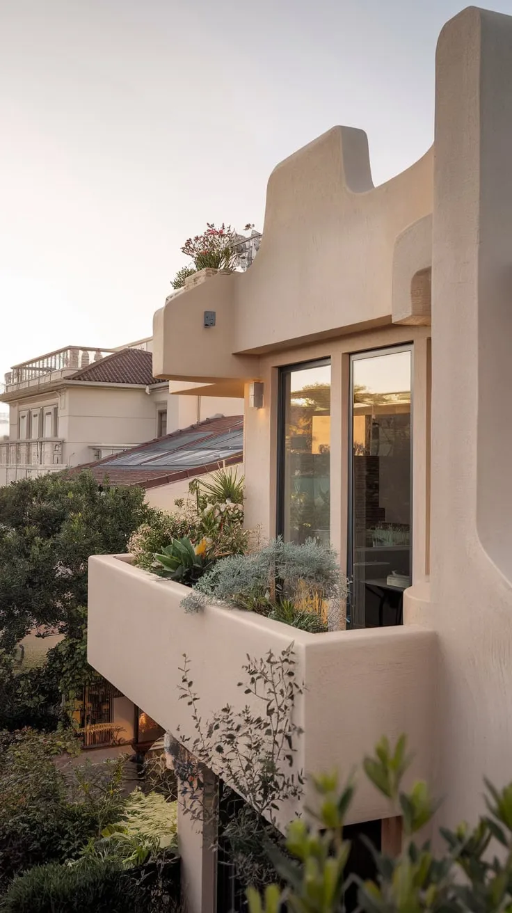 Isn't this modern home with its stunning balcony garden and unique design the perfect retreat?