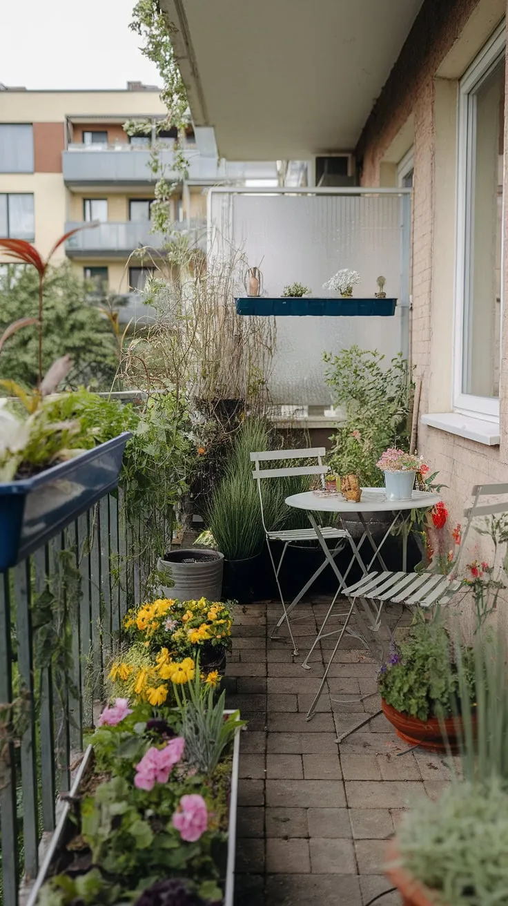 My green balcony is my sanctuary!  This balcony gardening project, featuring a mix of balcony plants and balcony flowers, demonstrates the joy of small space gardening and container gardening.  The vertical gardening along the railing adds extra charm to this urban gardening oasis, creating a peaceful outdoor living space perfect for enjoying the fruits (and herbs!) of my labor.  It's a testament to how sustainable gardening can flourish even in apartment living.