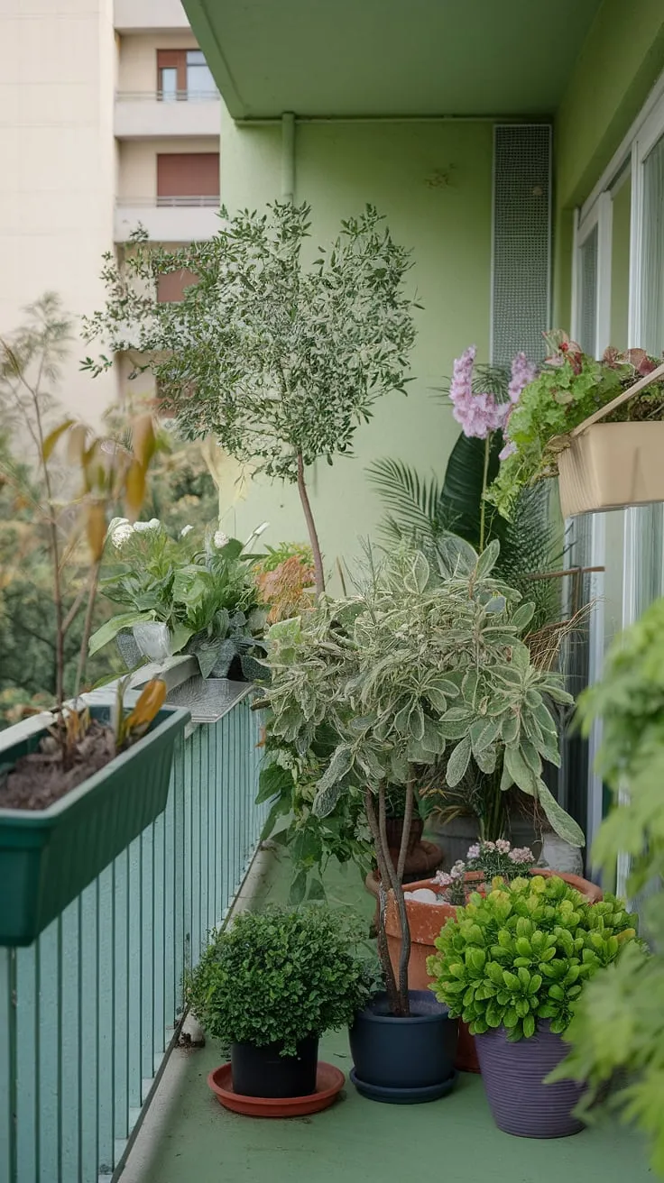 Transforming this small apartment balcony into a vibrant green oasis with container gardening and vertical gardening techniques.  My urban gardening project thrives with a mix of balcony plants, balcony flowers, and even a small herb garden, showcasing the beauty of sustainable gardening and outdoor living space in a small space. This balcony design proves that gardening in apartments is achievable, creating a peaceful patio garden retreat.