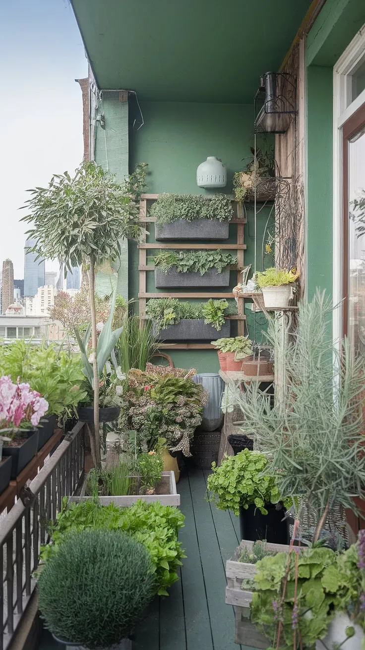 This green balcony is my happy place. Balcony gardening has never been easier or more rewarding!  I've maximized this small space with a variety of container gardening techniques, including vertical gardening and a charming patio garden filled with balcony flowers and herbs.  It's a testament to the joys of urban gardening and gardening in apartments, creating a sustainable and beautiful outdoor living space.