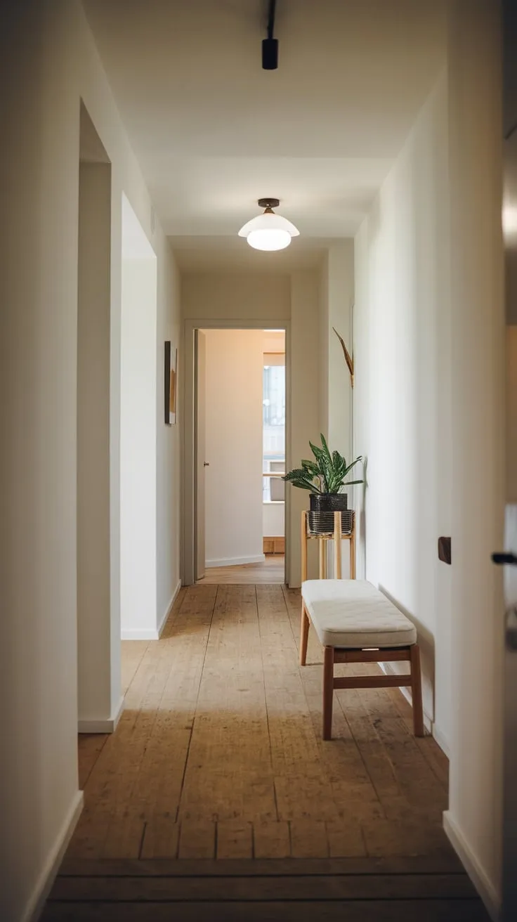 Cozy, modern design invites you through the apartment entrance.