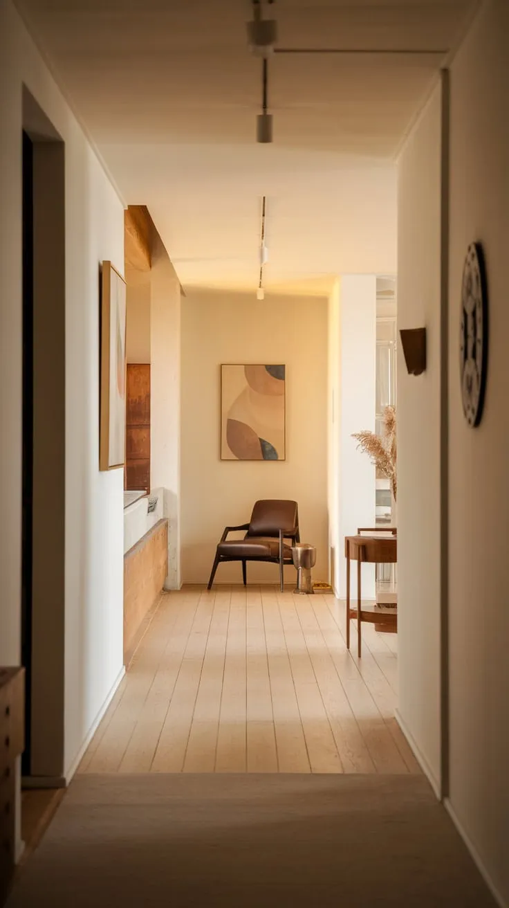 A cozy, light-filled hallway welcomes you into this modern apartment.
