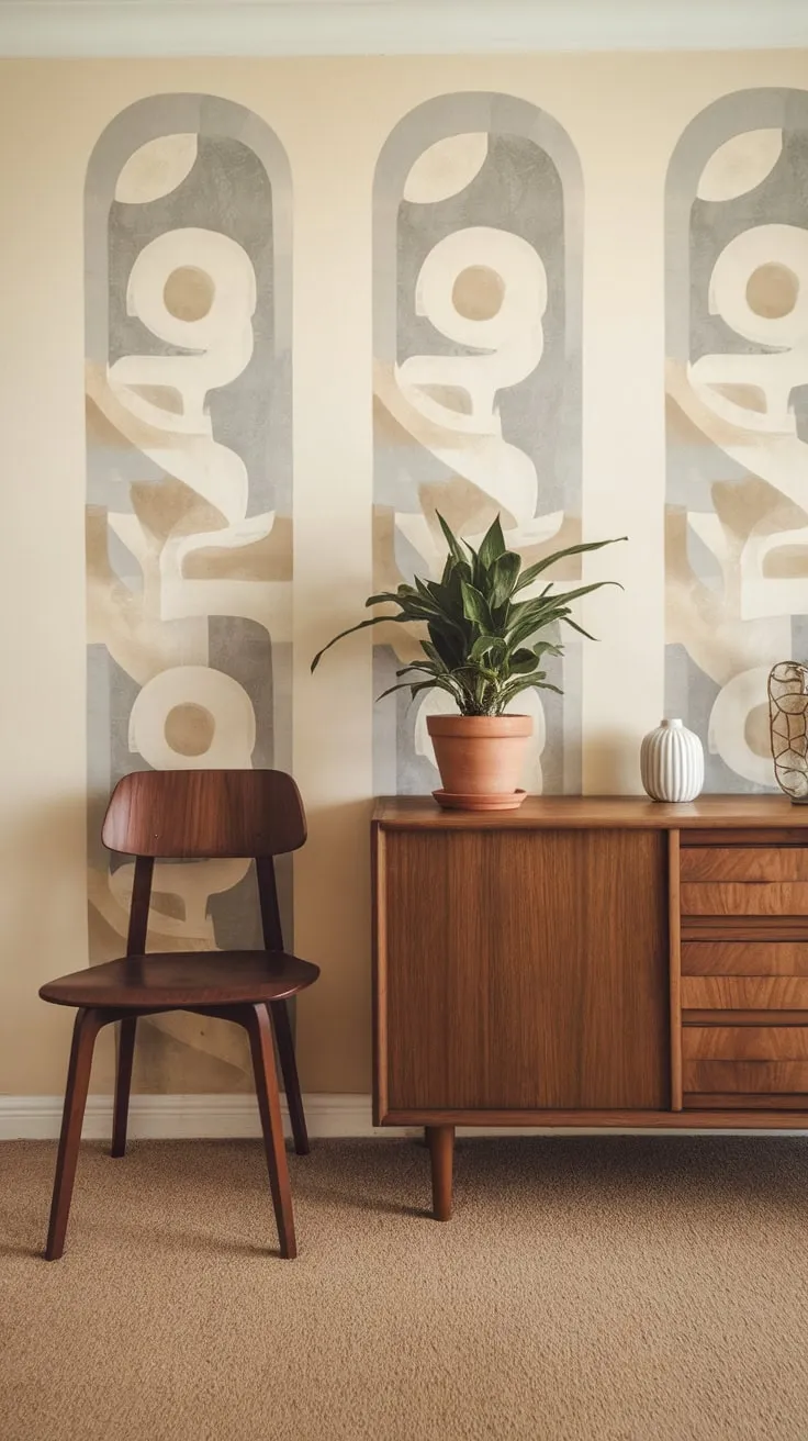 Warm beige tones and wood accents define a cozy and stylish apartment entryway.