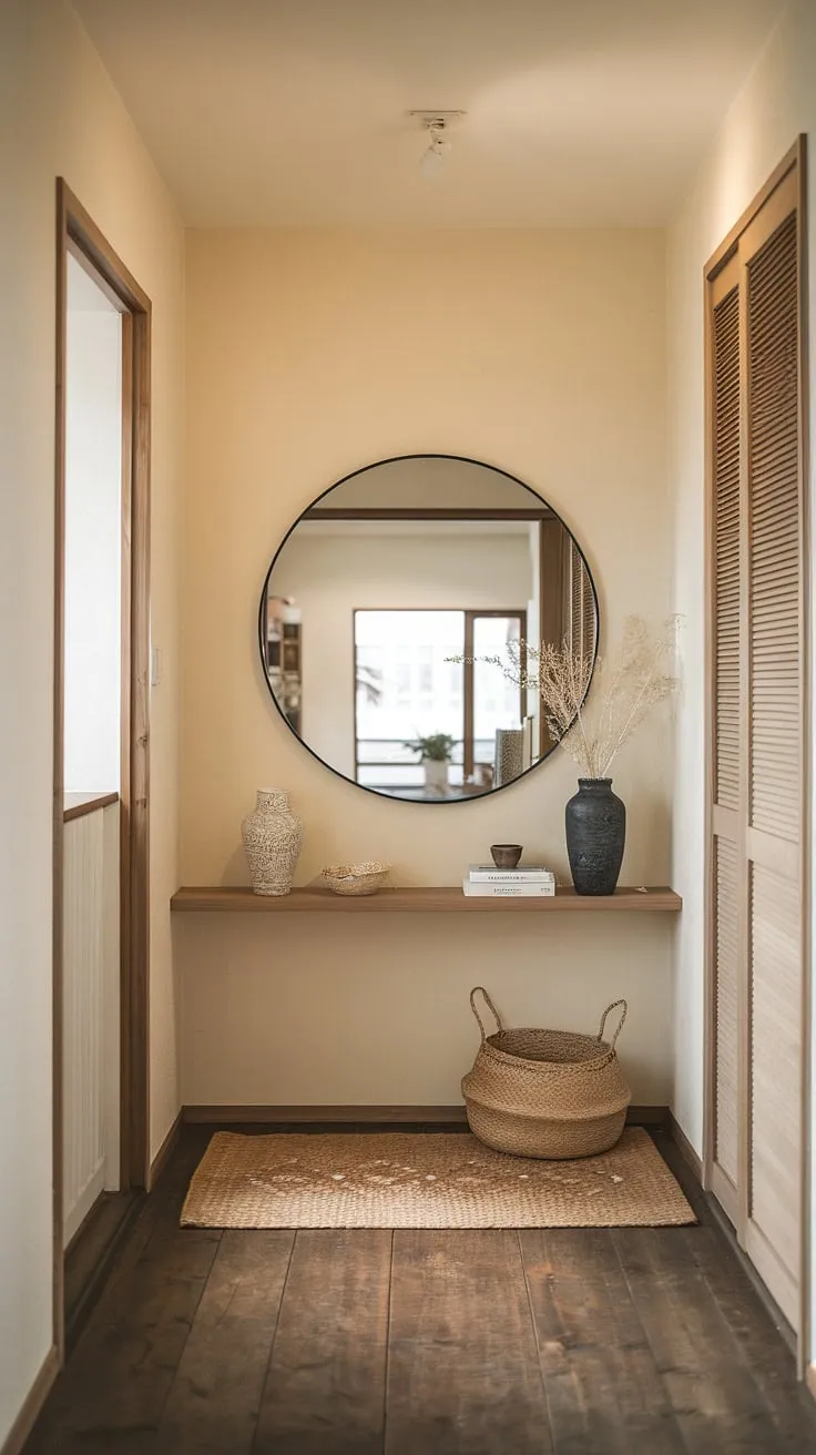 Apartment hallway perfection. This entrance decor showcases the beauty of Japandi interiors, offering apartment inspiration for your own dream house interior.