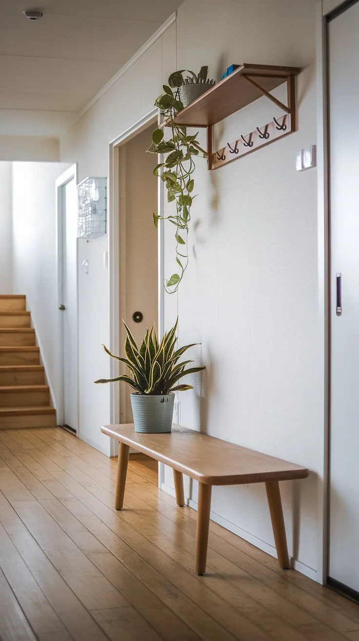 Step into tranquility: This apartment hallway showcases the beauty of japandi interiors, offering entrance decor ideas and apartment inspiration for a welcoming home.