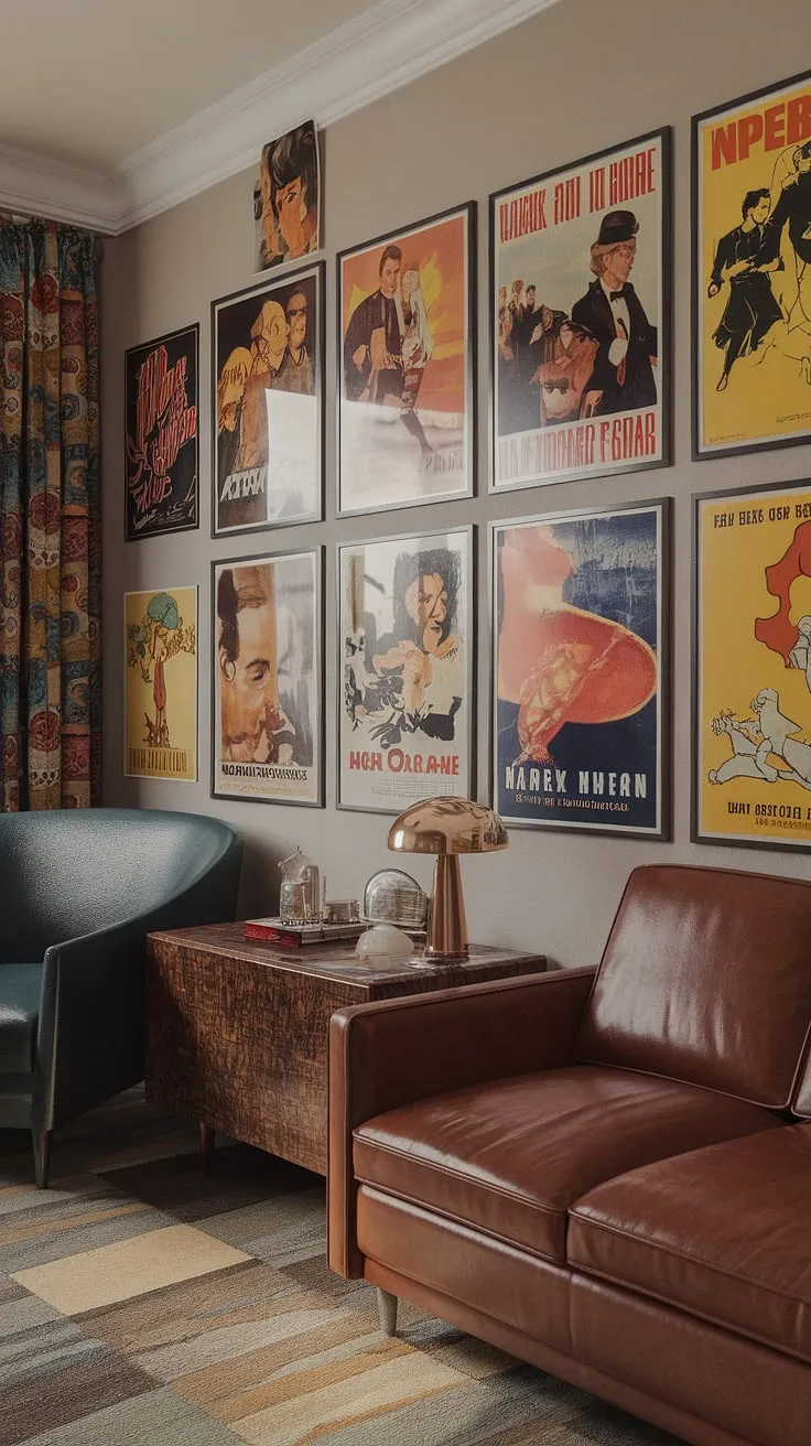 This apartment is a testament to the enduring appeal of vintage style. A harmonious blend of Art Deco elegance, mid-century modern lines, and 70s flair creates a captivating atmosphere. The gallery wall, featuring a carefully selected array of vintage movie posters, adds a touch of nostalgic charm, while the retro room decoration completes the scene, showcasing a masterful fusion of eras.