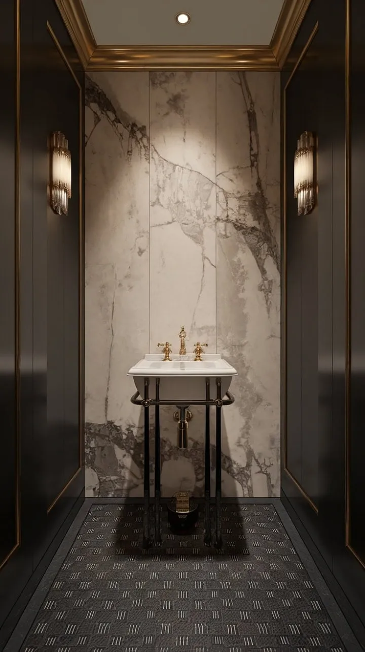 This Art Deco sanctuary, adorned with rich hues and elegant gold accents, provides a serene retreat into refined luxury.