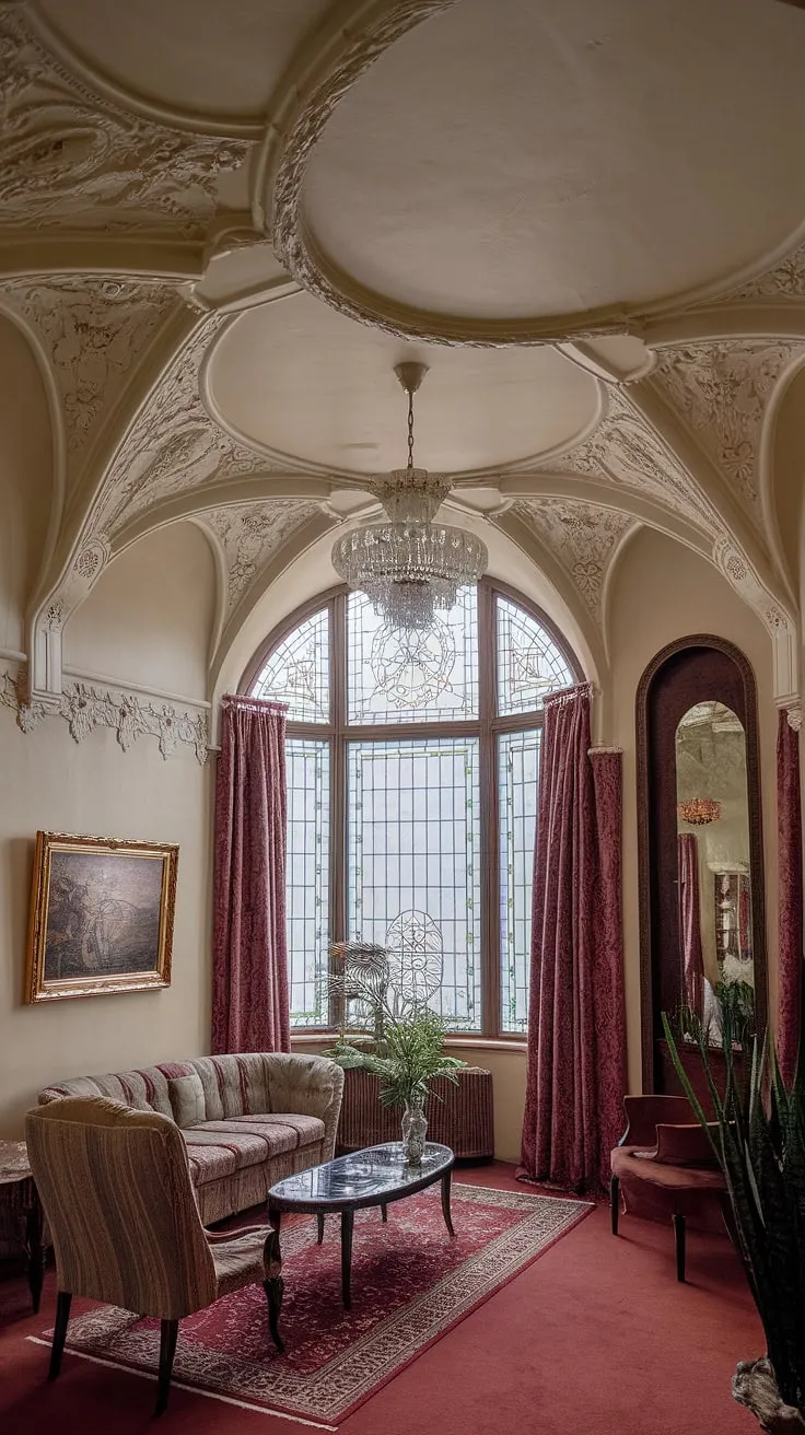 Immerse yourself in the captivating artistry of this art nouveau living room.  The art nouveau architecture is a masterpiece in itself, while the art nouveau design elements, including the furniture and decor, seamlessly blend to create a truly enchanting space. This art nouveau interior is a testament to the enduring allure of the art nouveau style.
