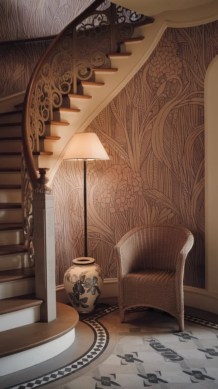 Step into a dream: This Art Nouveau living room showcases the exquisite craftsmanship and flowing lines of Art Nouveau architecture, complemented by carefully curated Art Nouveau decor and design. Every detail, from the furniture to the wall art, embodies the elegance and sophistication of the Art Nouveau interior.