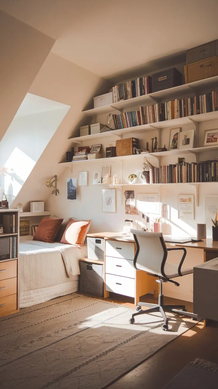 Step into this charming attic apartment, where exposed beams and soft textures conspire to create a haven, beckoning you to unwind and unlock your inner muse.