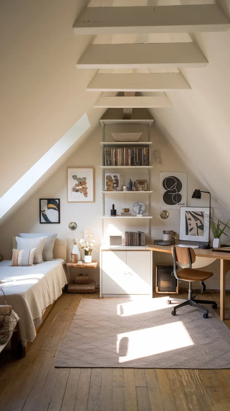 Sunlight streams through the dormer windows of this exquisitely designed attic apartment, wrapping you in a blanket of warmth and charm – a haven where inspiration sparks and tranquility settles deep within.