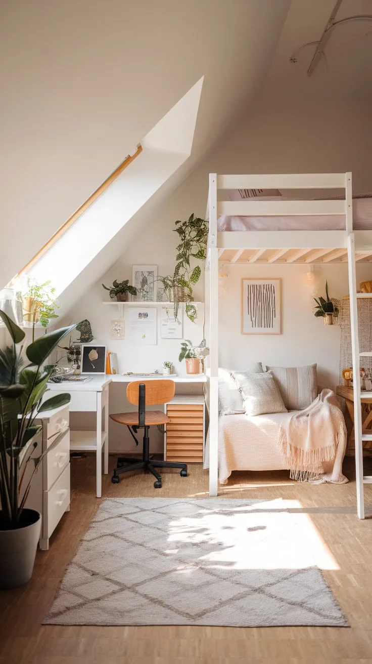 This beautifully designed attic apartment exudes warmth and tranquility, making it the perfect retreat for creativity and relaxation.