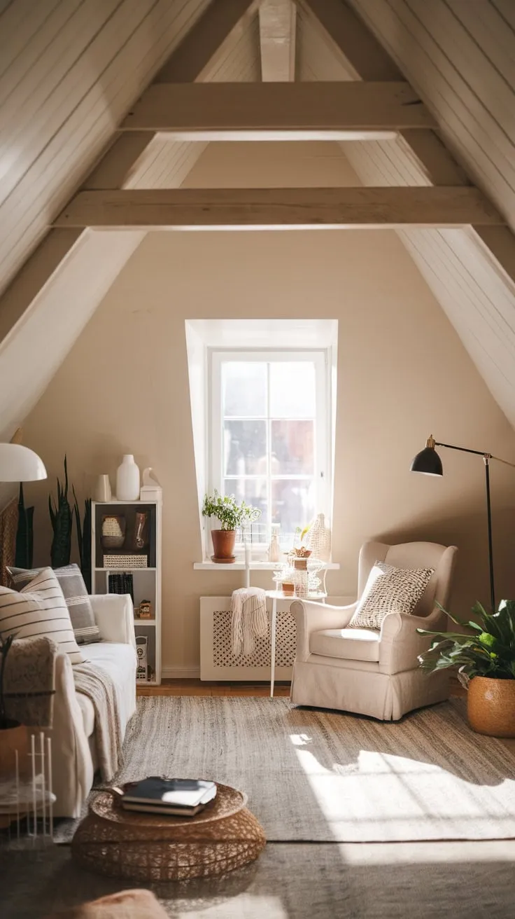This beautifully designed attic apartment exudes warmth and comfort, making it the perfect retreat for relaxation and inspiration.