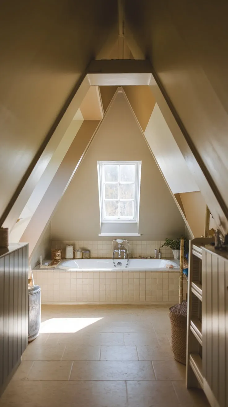 Imagine stepping into your attic bathroom, where the charming slant of the ceiling whispers secrets of the house, and the artful balance of comfort and style crafts a serene escape, practically begging you to sink into blissful relaxation.