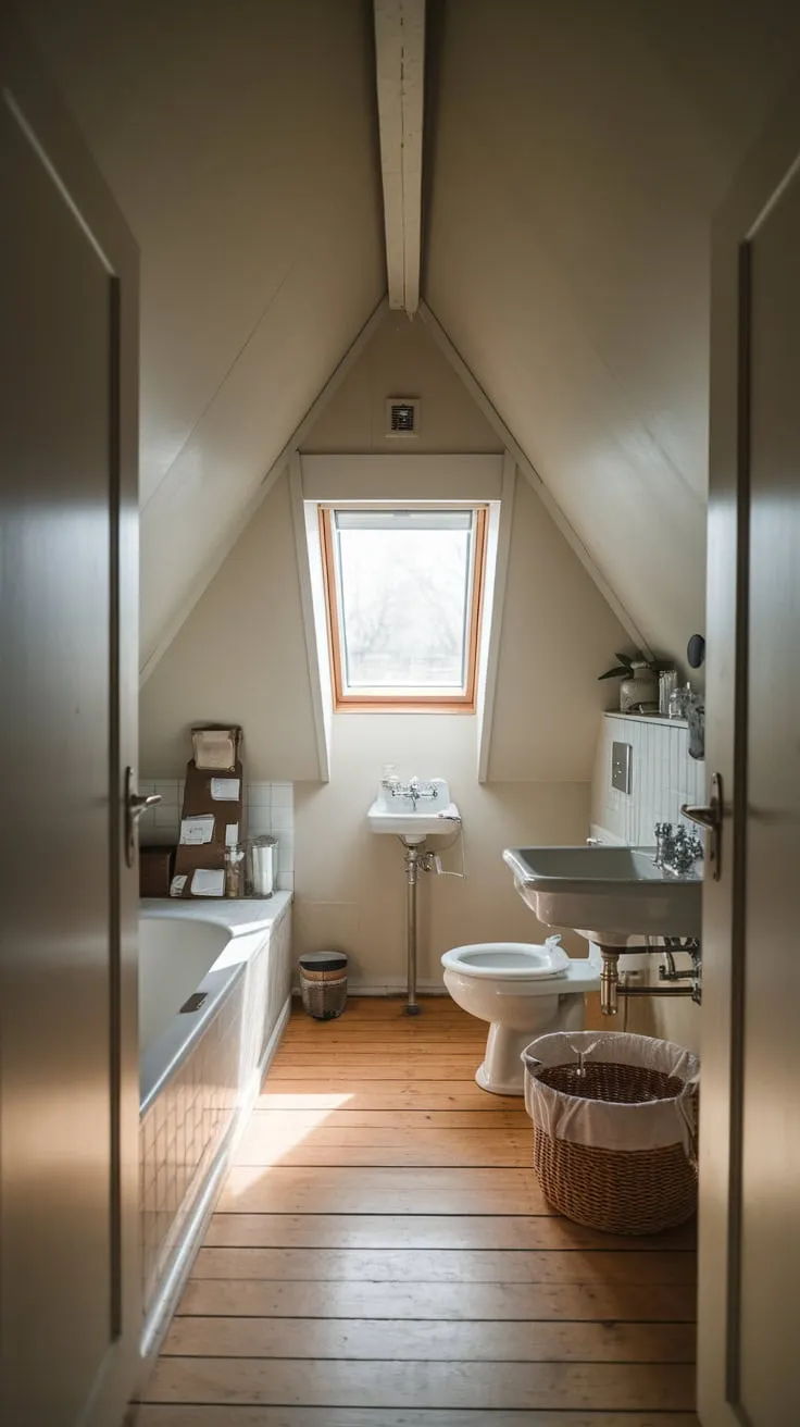 Imagine stepping into your attic bathroom, where the charmingly sloped ceiling doesn't feel cramped, but rather embraces you in a cocoon of luxurious comfort and impeccable style, instantly melting away stress and inviting you to linger in its tranquil embrace.