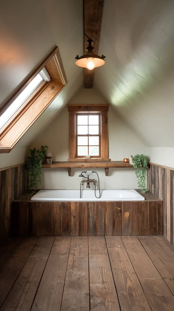 This attic bathroom renovation showcases ingenious attic bathroom space-saving solutions and rustic attic bathroom decor.  Note the clever attic bathroom storage on the shelf, the charming attic bathroom lighting, and the thoughtful attic bathroom layout maximizing the limited attic bathroom space.  The unique attic bathroom features, including the skylight and vintage attic bathroom fixtures, create a truly inspiring attic bathroom design. This project offers abundant attic bathroom ideas for your own attic bathroom remodeling project, from plumbing considerations to choosing the right attic bathroom accessories and styles.