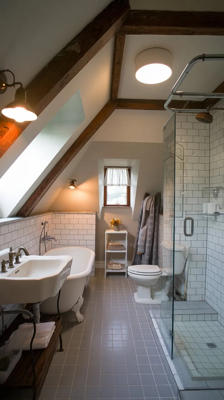 Transforming unused attic space into a haven of rustic charm. This attic bathroom renovation showcases clever attic bathroom layout, maximizing space with thoughtful attic bathroom storage solutions and stylish attic bathroom fixtures.  Note the ingenious attic bathroom lighting, complementing the unique attic bathroom design and inspiring attic bathroom decor.  From attic bathroom plumbing to the carefully chosen attic bathroom accessories, every detail contributes to this stunning attic bathroom remodeling project, offering abundant attic bathroom ideas and inspiration for your own attic bathroom space-saving transformation.  The result? A functional and beautiful space reflecting the best in attic bathroom styles and features.