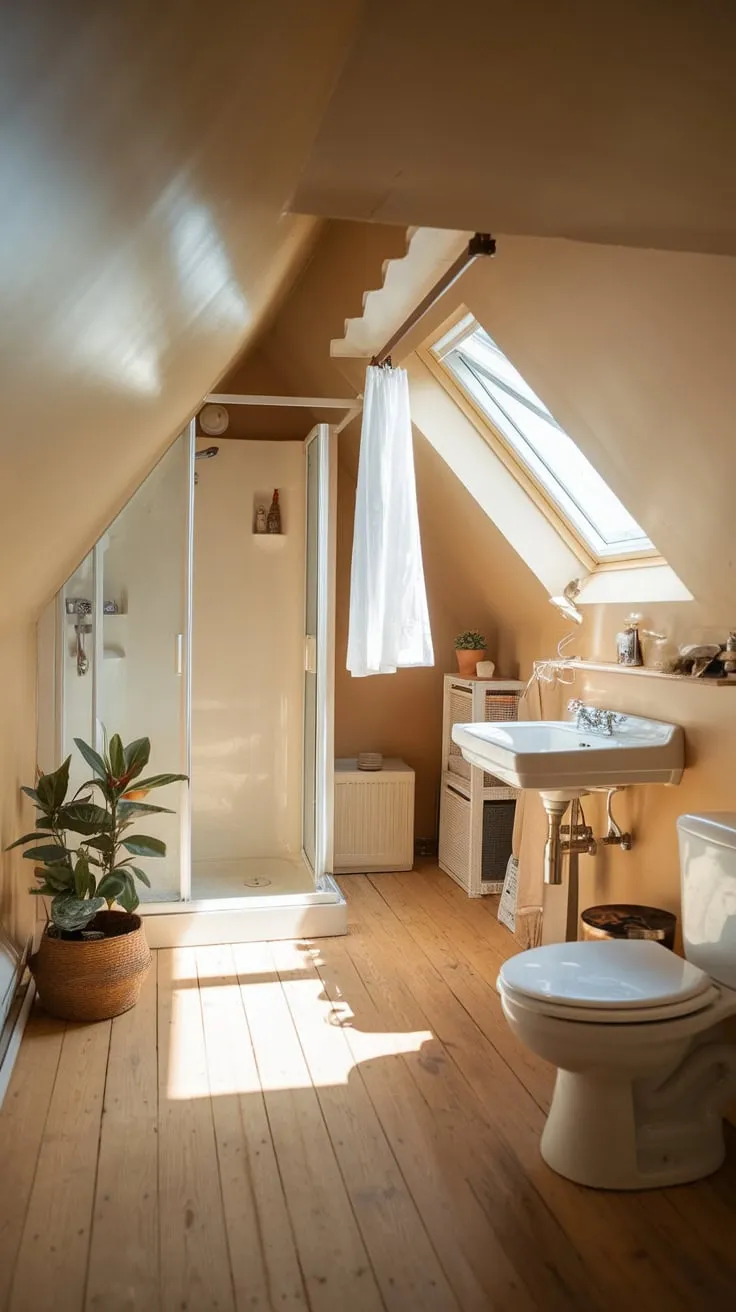 Imagine escaping to your attic bathroom, a beautifully designed sanctuary where functionality dances with warmth, creating a personal retreat that perfectly harmonizes style and comfort, inviting you to unwind and rejuvenate.