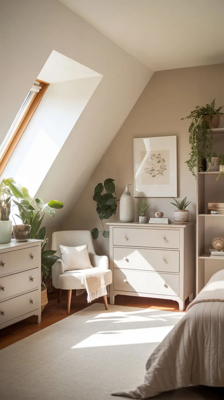 Imagine entering an attic bedroom transformed into a haven. The beautifully designed space, bathed in a neutral palette and adorned with thoughtful touches, proves that even the coziest corners can feel spacious and inviting, thanks in no small part to the ingeniously incorporated attic closets.